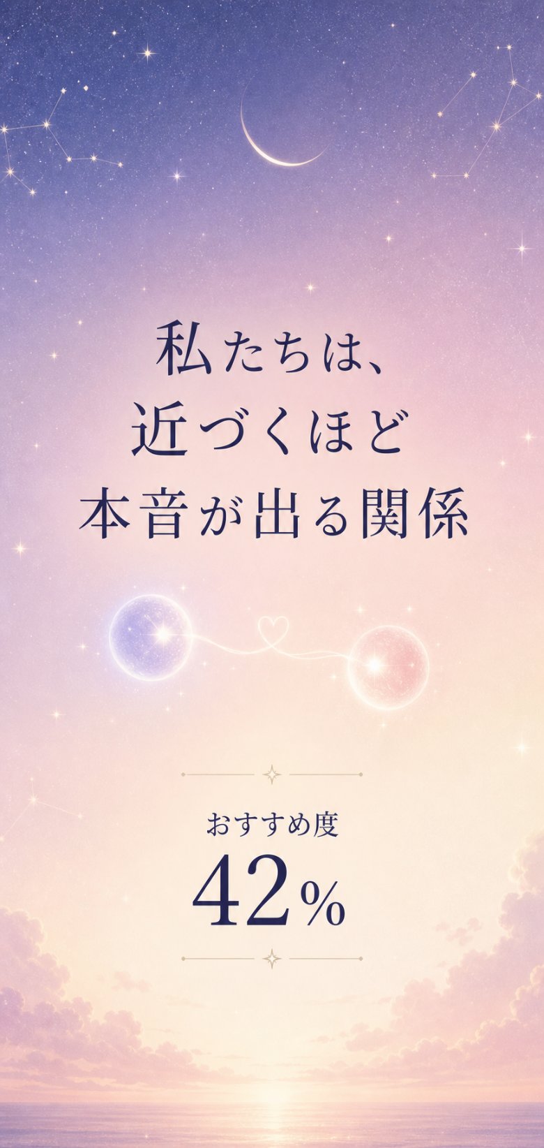 共有カードの例：私たちは、近づくほど本音が出る関係。おすすめ度42%